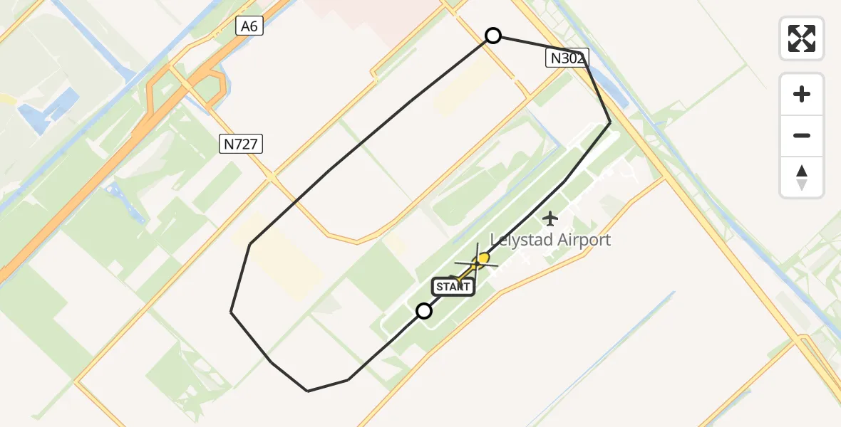 Routekaart van de vlucht: Traumaheli naar Lelystad Airport, Emoeweg