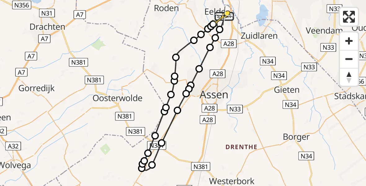 Routekaart van de vlucht: Lifeliner 4 naar Groningen Airport Eelde, Breukenweg