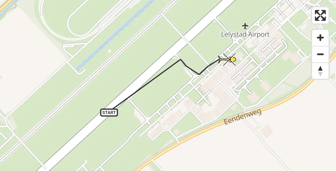 Routekaart van de vlucht: Traumaheli naar Lelystad Airport, Emoeweg