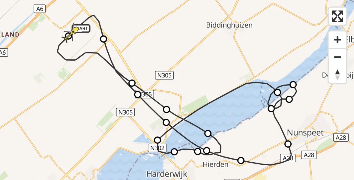Routekaart van de vlucht: Traumaheli naar Lelystad Airport, Dienstenweg