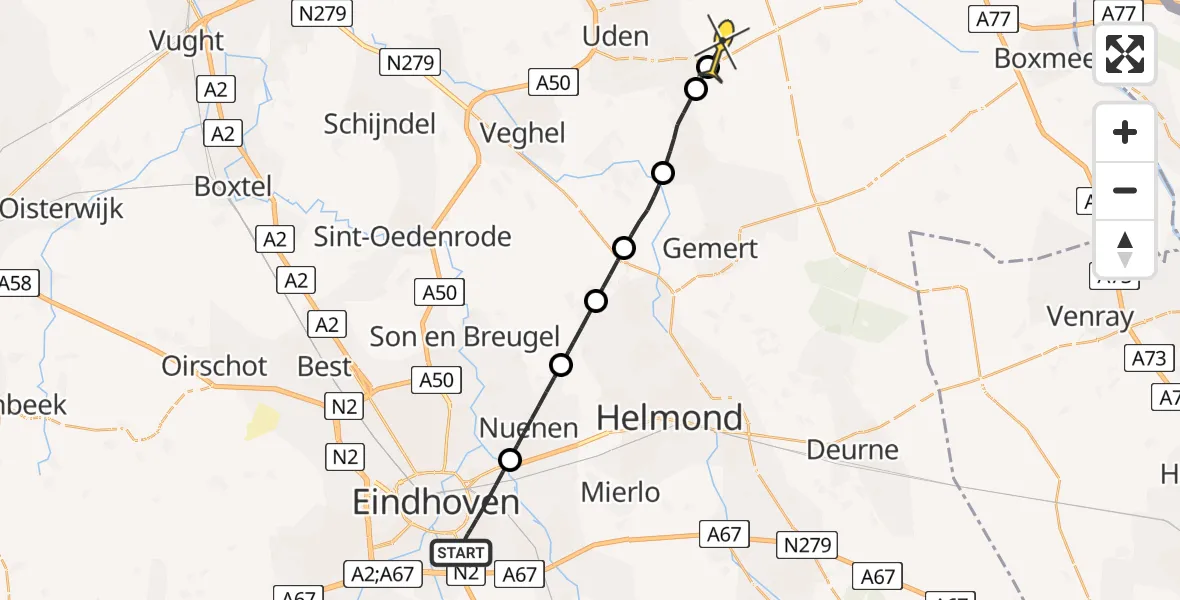 Routekaart van de vlucht: Lifeliner 3 naar Vliegbasis Volkel, St Ewaldstraat