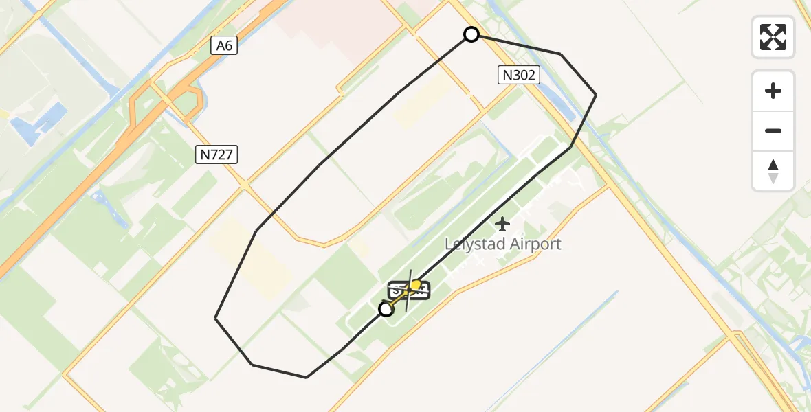 Routekaart van de vlucht: Traumahelikopter naar Lelystad Airport, Emoeweg