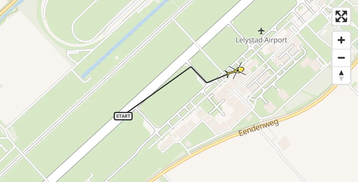 Routekaart van de vlucht: Traumaheli naar Lelystad Airport, Emoeweg