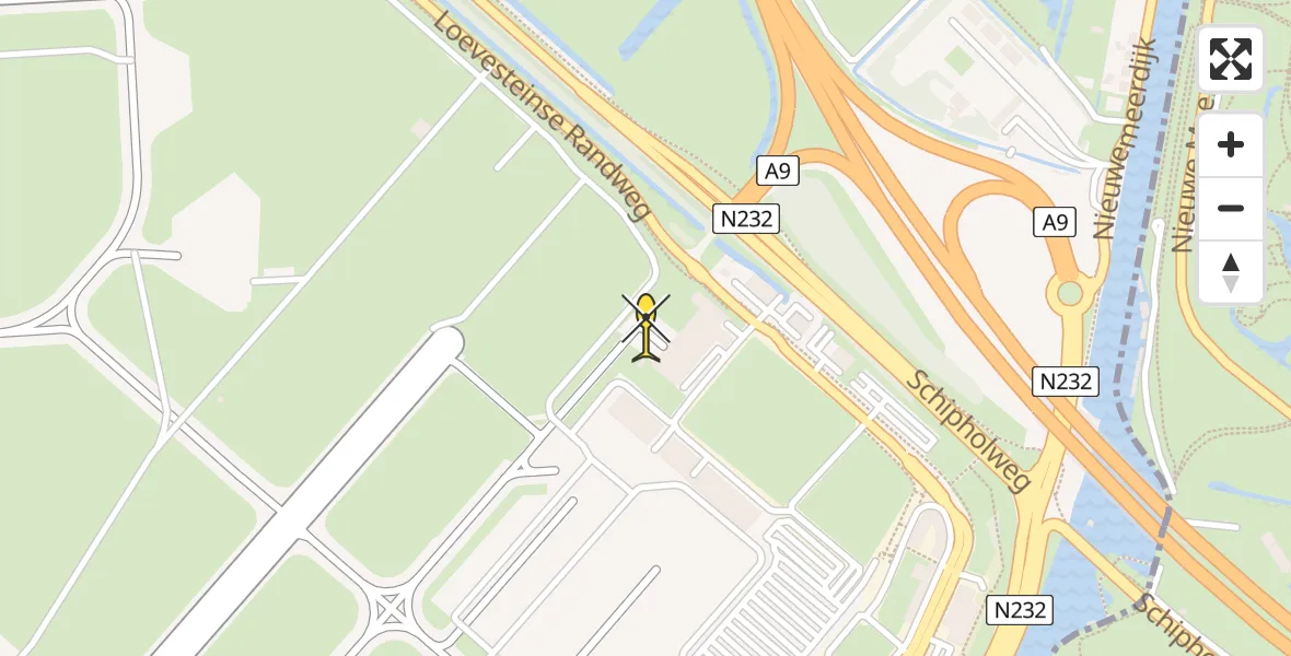 Routekaart van de vlucht: Politieheli naar Schiphol
