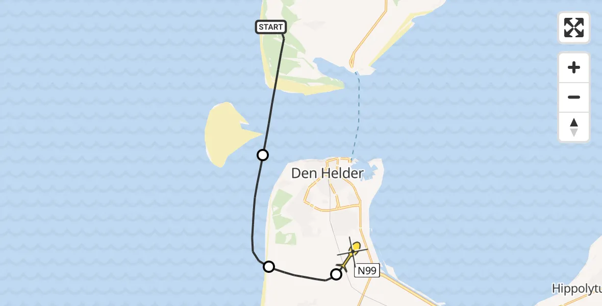 Routekaart van de vlucht: Kustwachthelikopter naar Vliegveld De Kooy, Witteweg