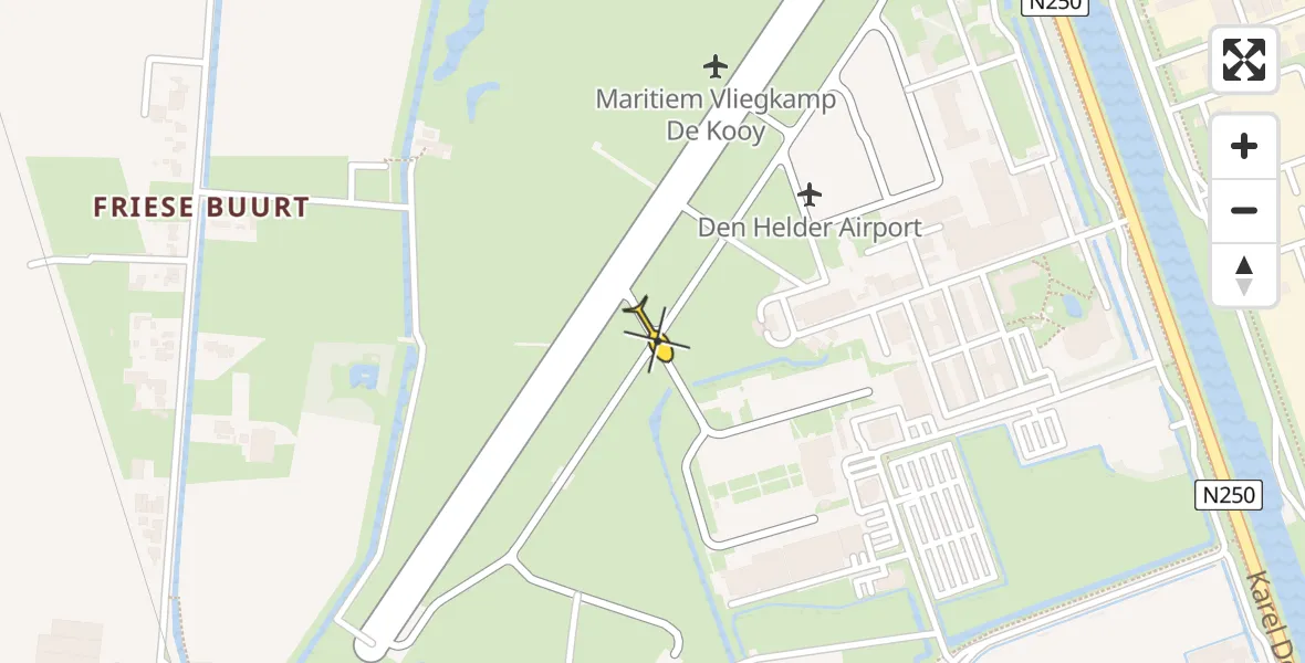 Routekaart van de vlucht: Kustwachthelikopter naar Vliegveld De Kooy