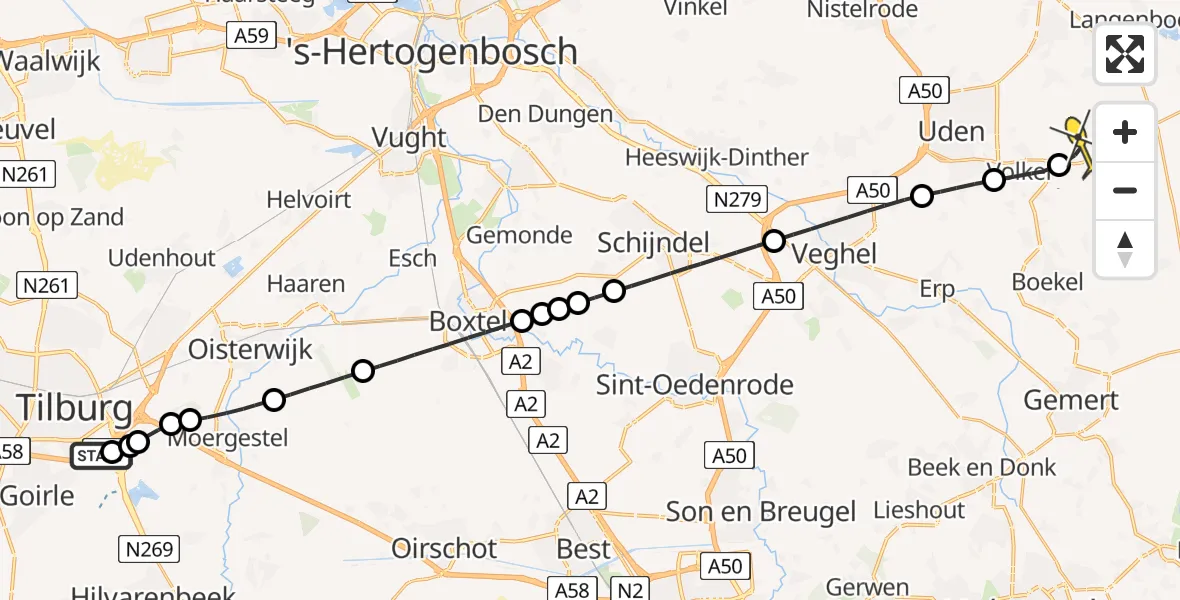Routekaart van de vlucht: Lifeliner 3 naar Vliegbasis Volkel, Provincialeweg
