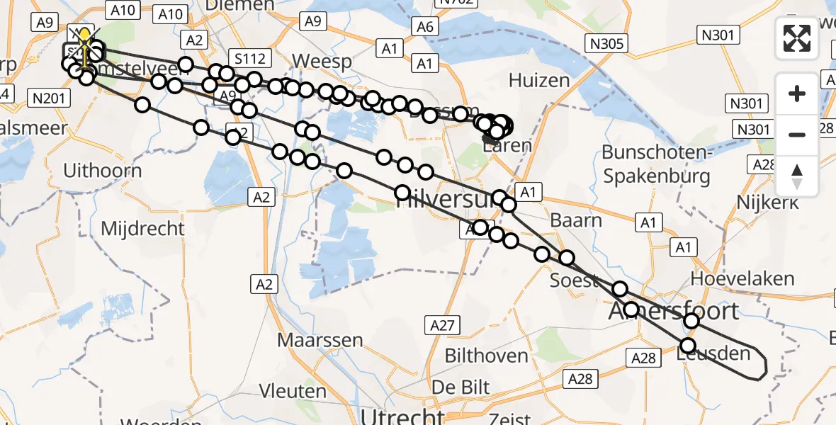 Vluchtroute Politiehelikopter van Schiphol naar Schiphol