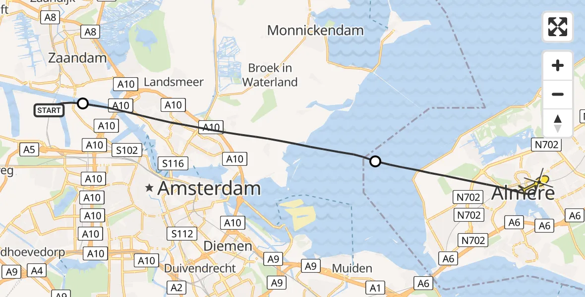 Routekaart van de vlucht: Lifeliner 1 naar Almere, Hemweg