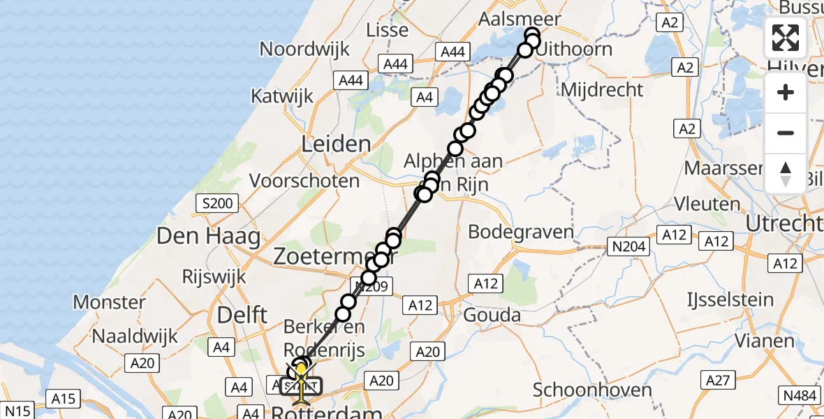 Routekaart van de vlucht: Lifeliner 2 naar Rotterdam The Hague Airport, Rodenrijseweg