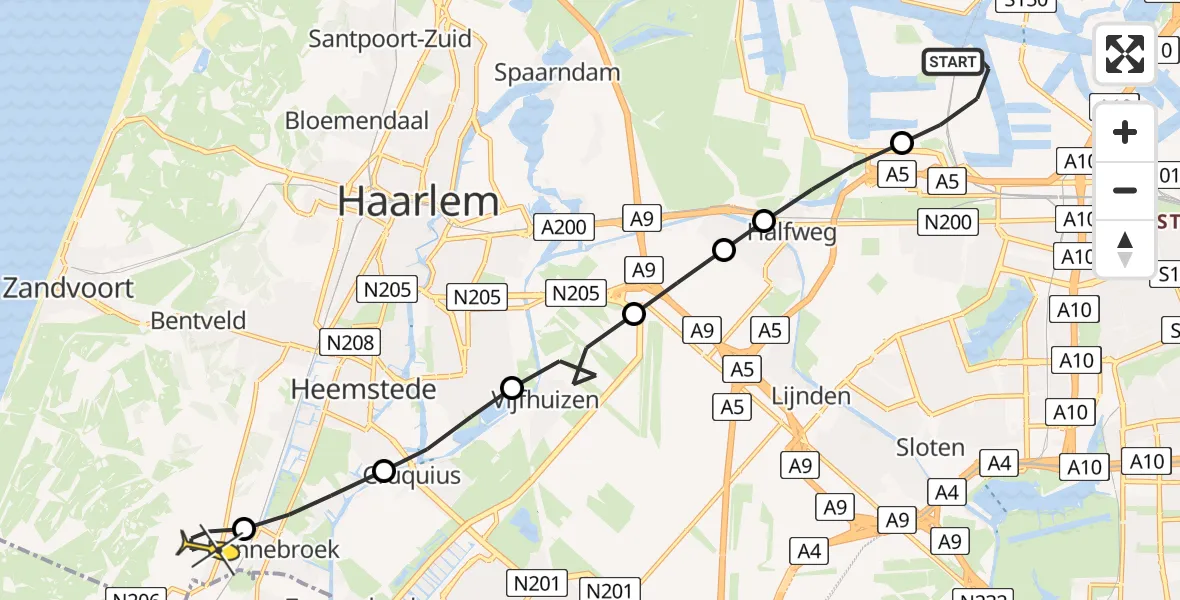 Routekaart van de vlucht: Lifeliner 1 naar Vogelenzang, Elbaweg