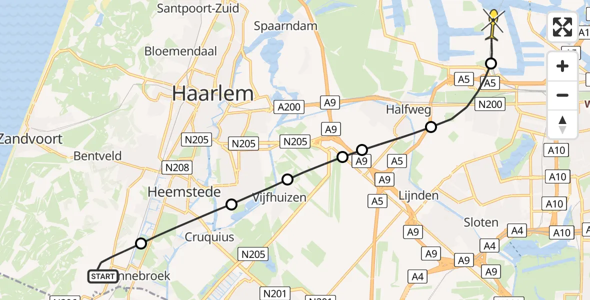 Routekaart van de vlucht: Lifeliner 1 naar Amsterdam Heliport, Vogelenzangseweg