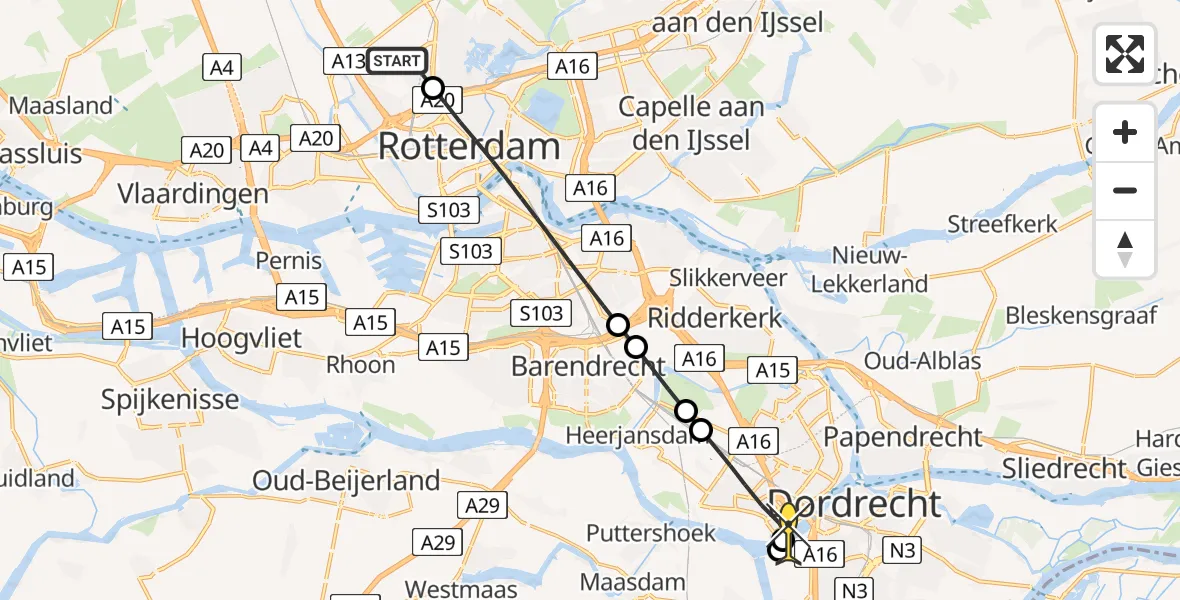 Routekaart van de vlucht: Lifeliner 2 naar Zwijndrecht, Zestienhoven