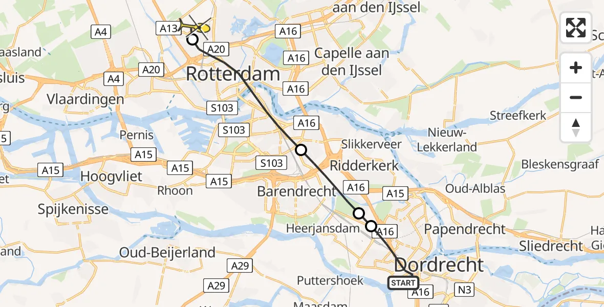 Routekaart van de vlucht: Lifeliner 2 naar Rotterdam The Hague Airport, Celebeslaan