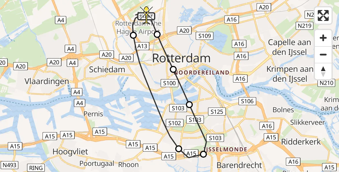 Routekaart van de vlucht: Lifeliner 2 naar Rotterdam The Hague Airport, Beekweg