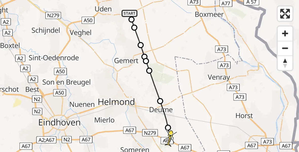 Routekaart van de vlucht: Lifeliner 3 naar Liessel, Eekhoornlaan