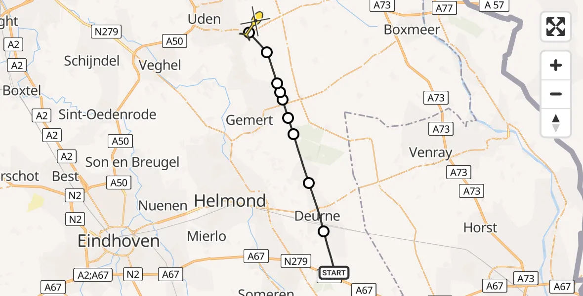 Routekaart van de vlucht: Lifeliner 3 naar Vliegbasis Volkel, Oude-Bakelsedijk