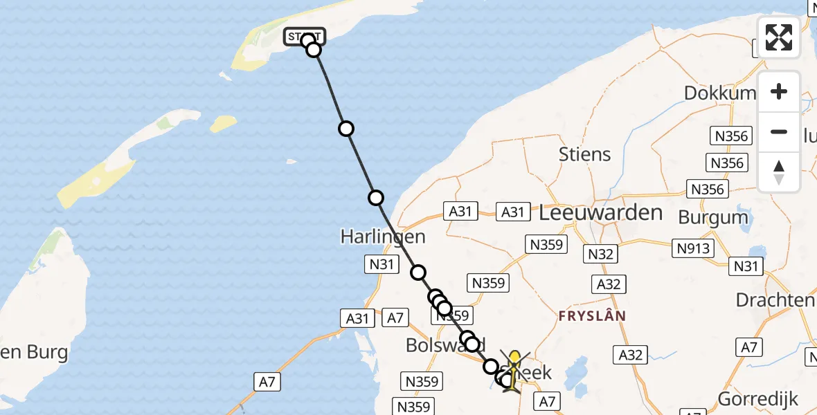 Routekaart van de vlucht: Ambulanceheli naar Sneek, Stortumerdijk