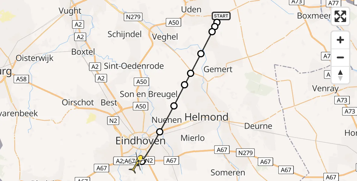 Routekaart van de vlucht: Lifeliner 3 naar Waalre, Het Goor