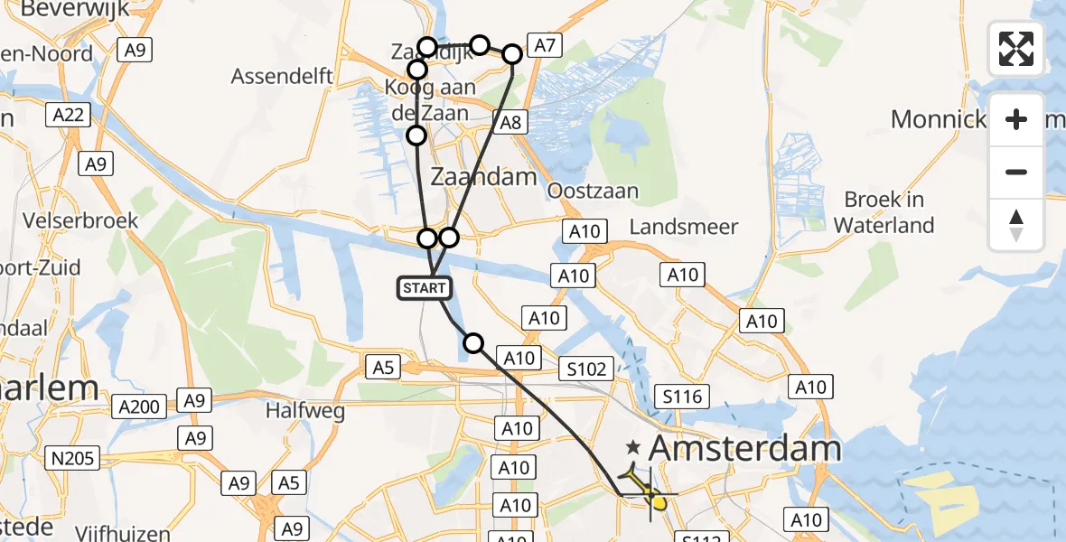 Routekaart van de vlucht: Lifeliner 1 naar Amsterdam, Provincialeweg