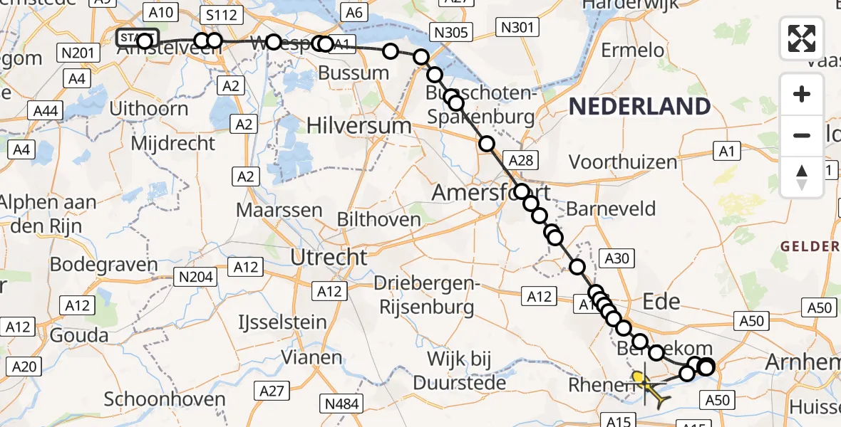 Routekaart van de vlucht: Politieheli naar Wageningen, Stationsplein-Noordoost