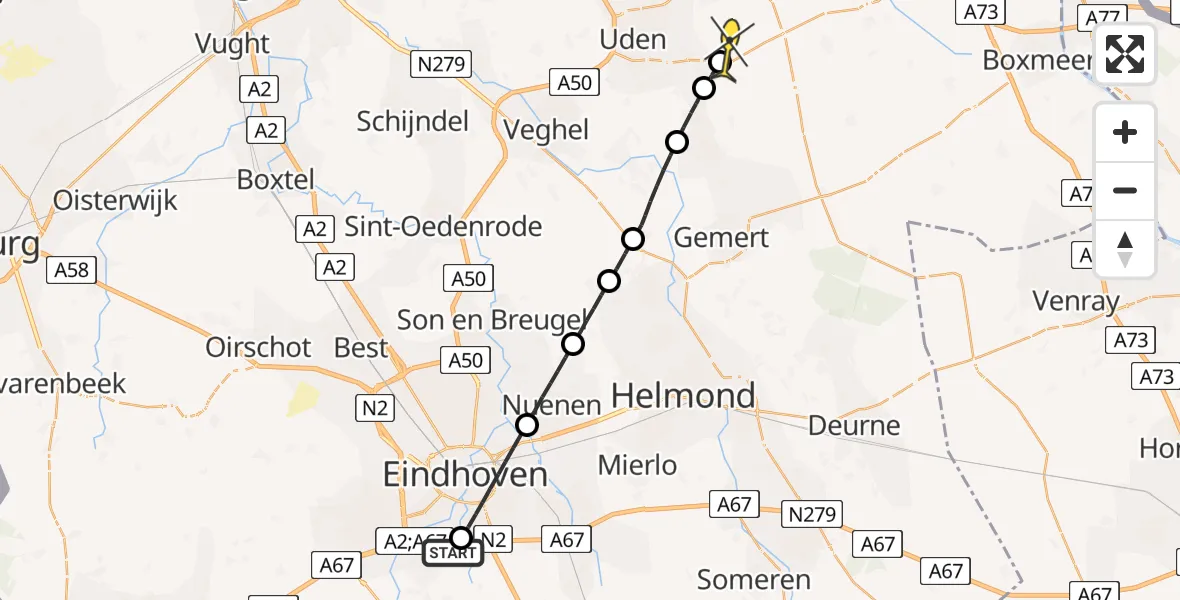 Routekaart van de vlucht: Lifeliner 3 naar Vliegbasis Volkel, Bram Venemanlaan