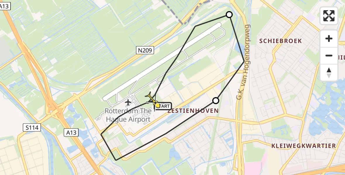 Routekaart van de vlucht: Lifeliner 2 naar Rotterdam The Hague Airport, Doenkadepad