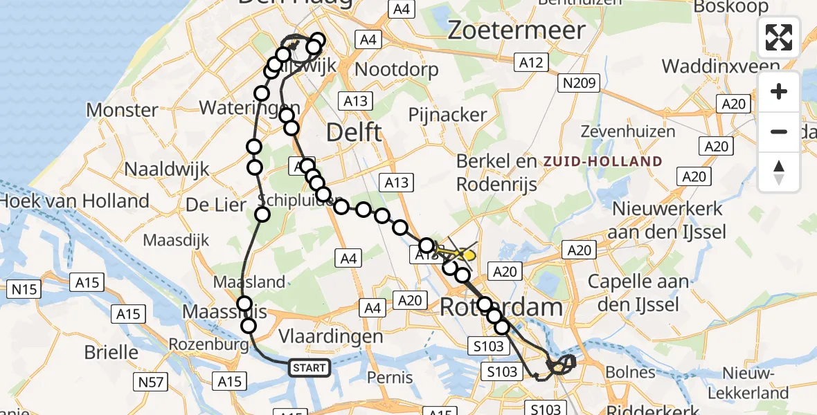 Routekaart van de vlucht: Politiehelikopter naar Rotterdam The Hague Airport, Deltapad