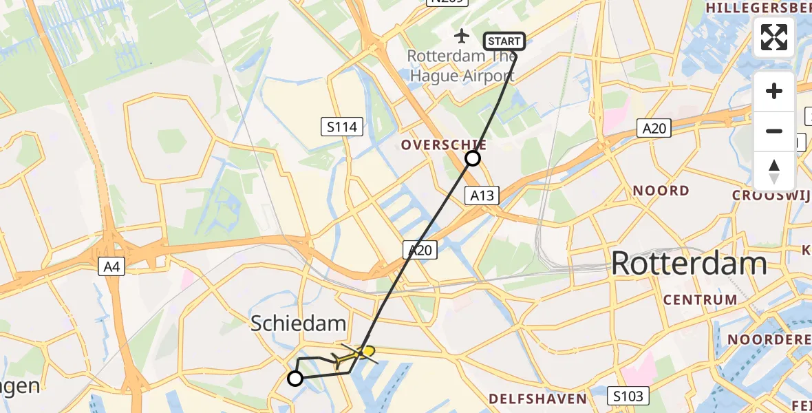 Routekaart van de vlucht: Lifeliner 2 naar Rotterdam, Pilotenpad