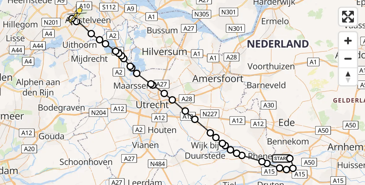 Routekaart van de vlucht: Politiehelikopter naar Schiphol, Ooyhuizensestraat