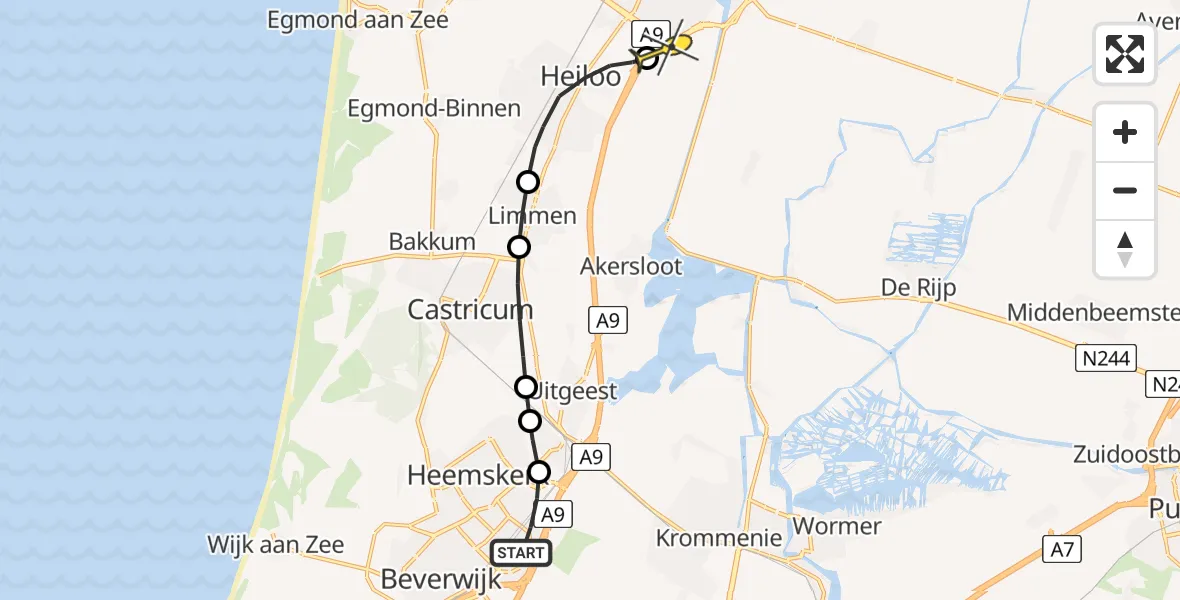 Routekaart van de vlucht: Lifeliner 1 naar Alkmaar, Adelaertlaan