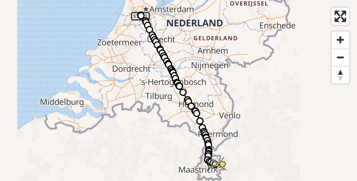 Routekaart van de vlucht: Politieheli naar Heerlen, Halim P.K. straat
