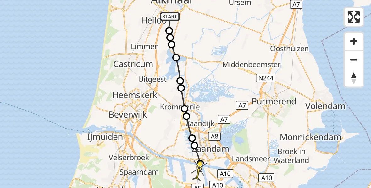 Routekaart van de vlucht: Lifeliner 1 naar Amsterdam Heliport, Bergkristalstraat