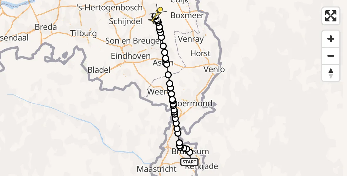 Routekaart van de vlucht: Politiehelikopter naar Vliegbasis Volkel, Prinses Beatrixstraat