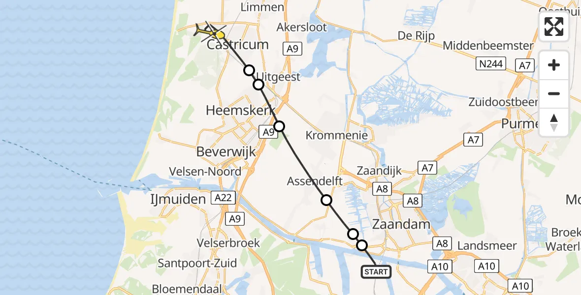Routekaart van de vlucht: Lifeliner 1 naar Castricum, Zuideinde