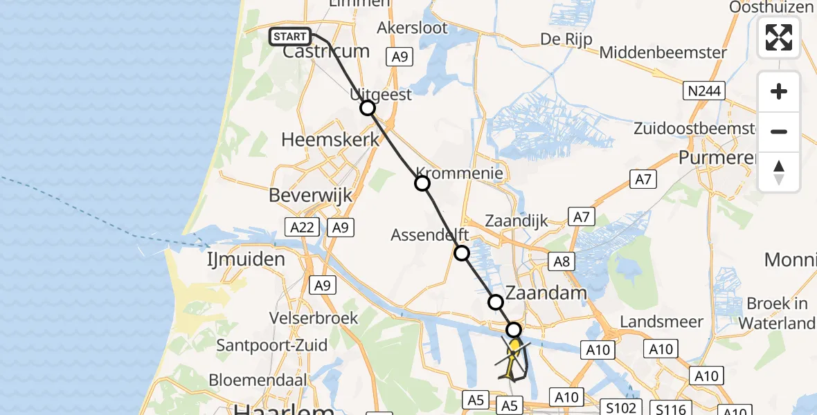 Routekaart van de vlucht: Lifeliner 1 naar Amsterdam Heliport, Hendrik Casimirstraat