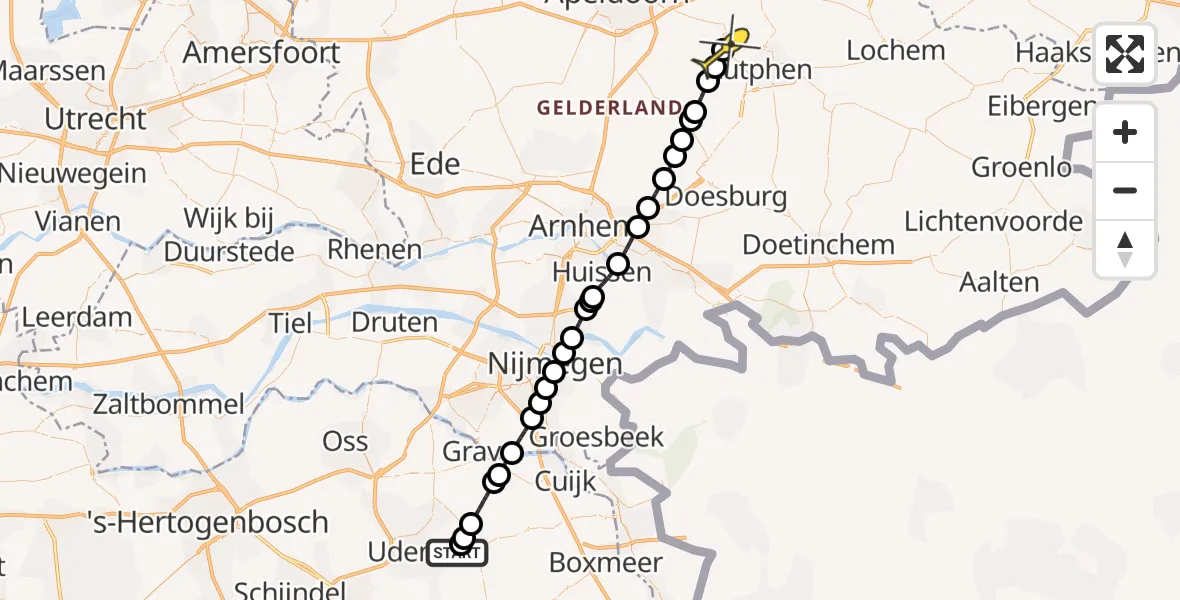 Routekaart van de vlucht: Lifeliner 3 naar Voorst, Peelweg