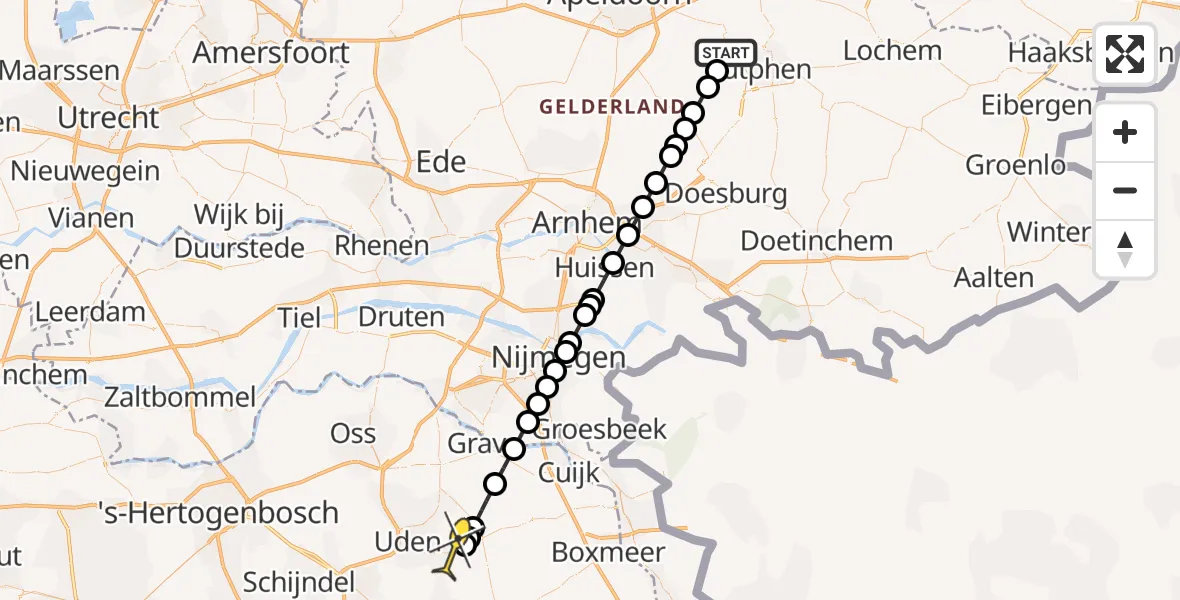 Routekaart van de vlucht: Lifeliner 3 naar Vliegbasis Volkel, Hoevesteeg