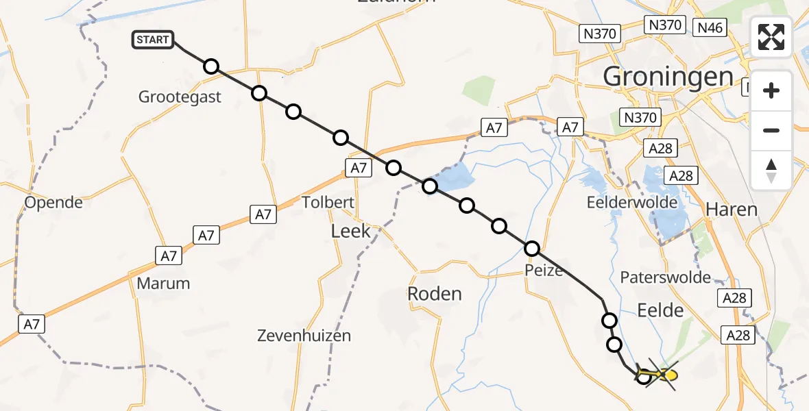 Routekaart van de vlucht: Lifeliner 4 naar Groningen Airport Eelde, Caspar Roblesdijk
