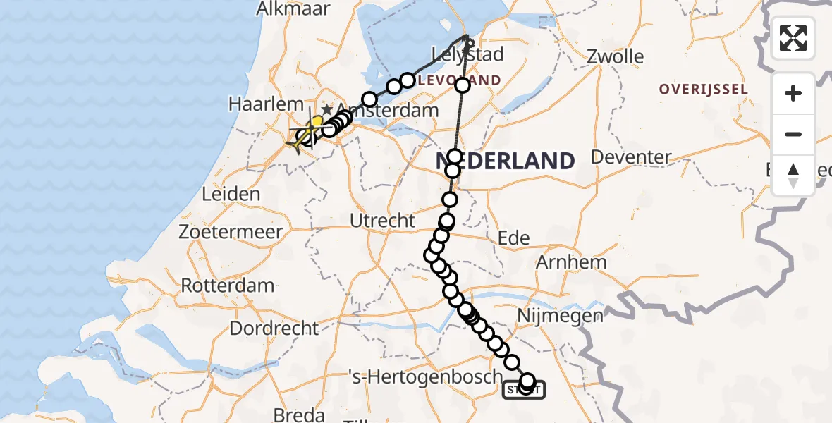 Routekaart van de vlucht: Politiehelikopter naar Schiphol, Zeelandsedijk