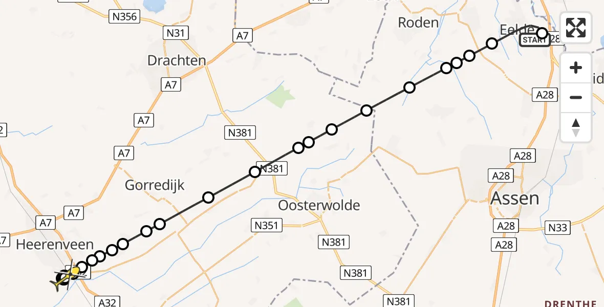 Routekaart van de vlucht: Lifeliner 4 naar Heerenveen, Oosterbroek