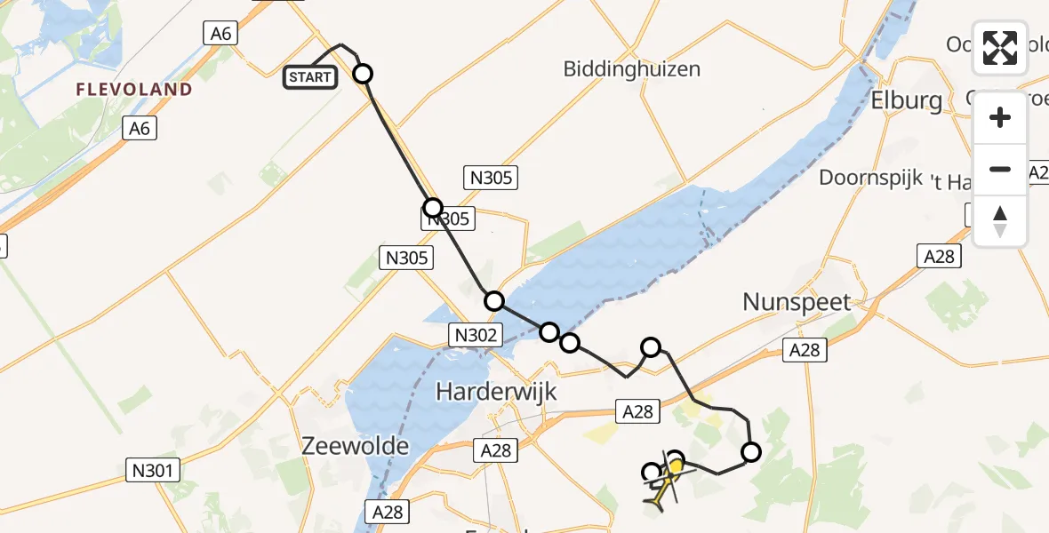 Routekaart van de vlucht: Traumahelikopter naar Ermelo, Flamingoweg