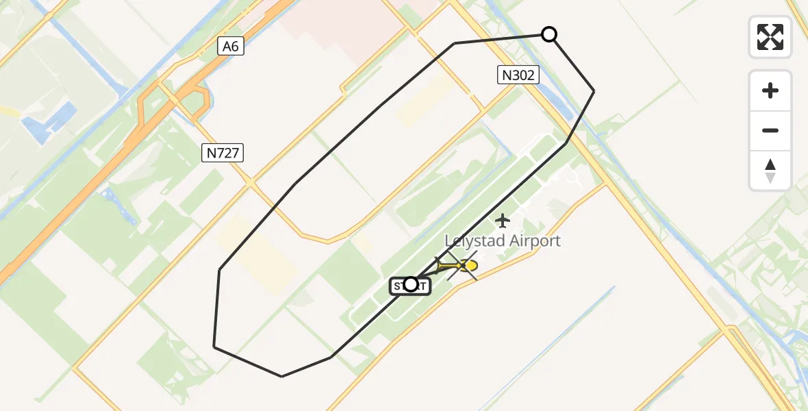 Routekaart van de vlucht: Traumaheli naar Lelystad Airport, Emoeweg