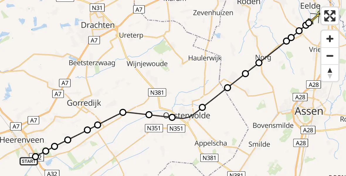 Routekaart van de vlucht: Lifeliner 4 naar Groningen Airport Eelde, Schoterlandseweg