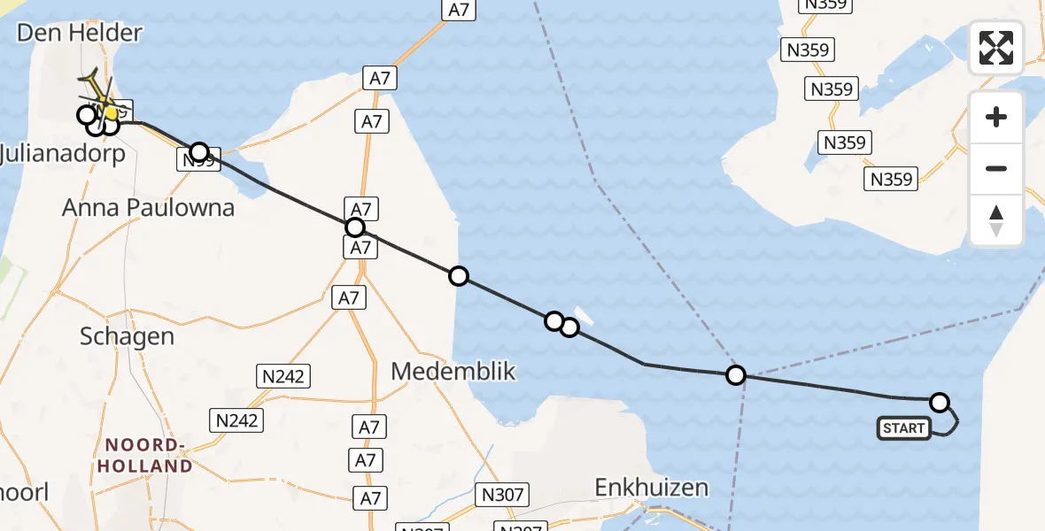 Routekaart van de vlucht: Kustwachthelikopter naar Vliegveld De Kooy, Luchthavenweg