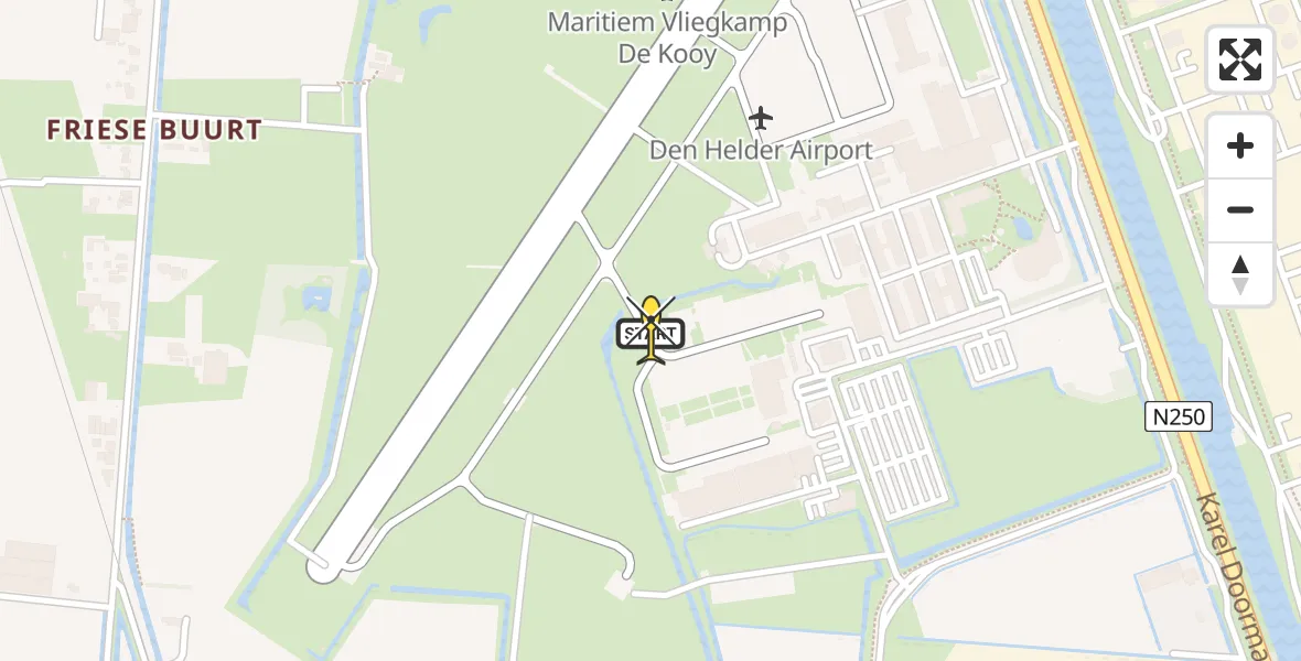 Routekaart van de vlucht: Kustwachthelikopter naar Vliegveld De Kooy, Luchthavenweg