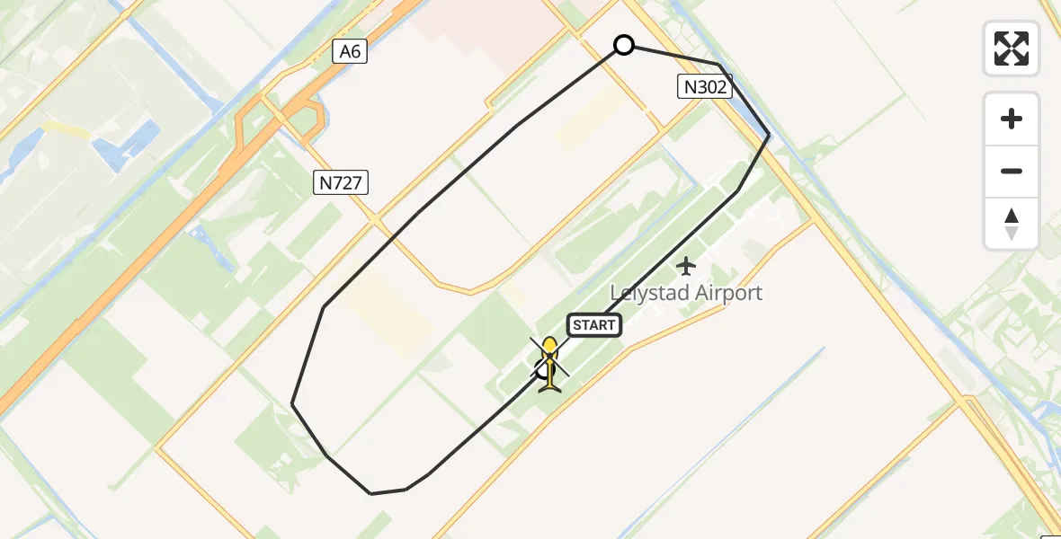 Routekaart van de vlucht: Traumahelikopter naar Lelystad Airport, Emoeweg