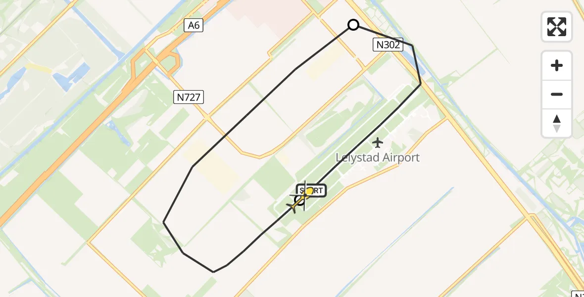 Routekaart van de vlucht: Traumaheli naar Lelystad Airport, Talingweg