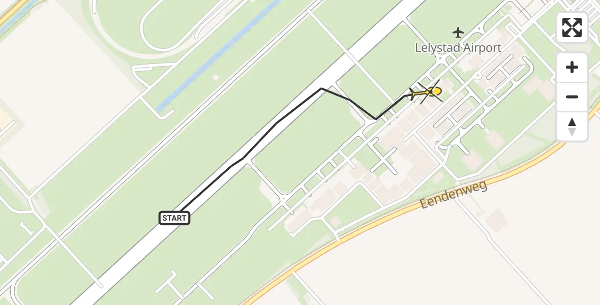 Routekaart van de vlucht: Traumaheli naar Lelystad Airport, Emoeweg