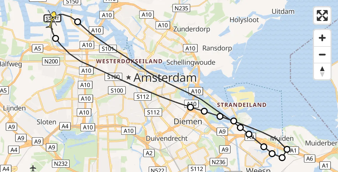 Routekaart van de vlucht: Lifeliner 1 naar Amsterdam Heliport, Hemweg